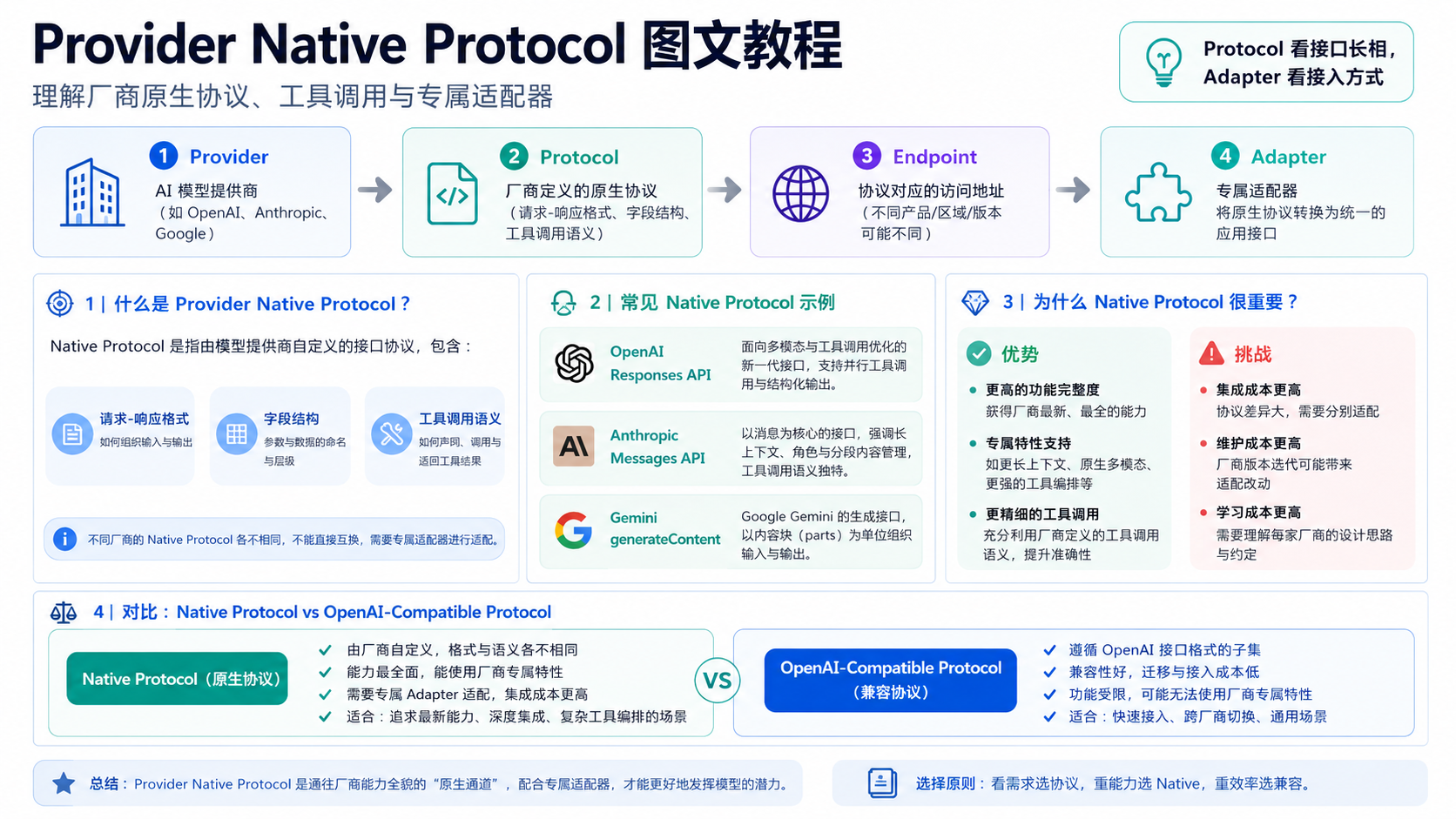 Provider Native Protocol 快速教程：它是厂商自己的“官方交互语言”，不是通用包装层。
