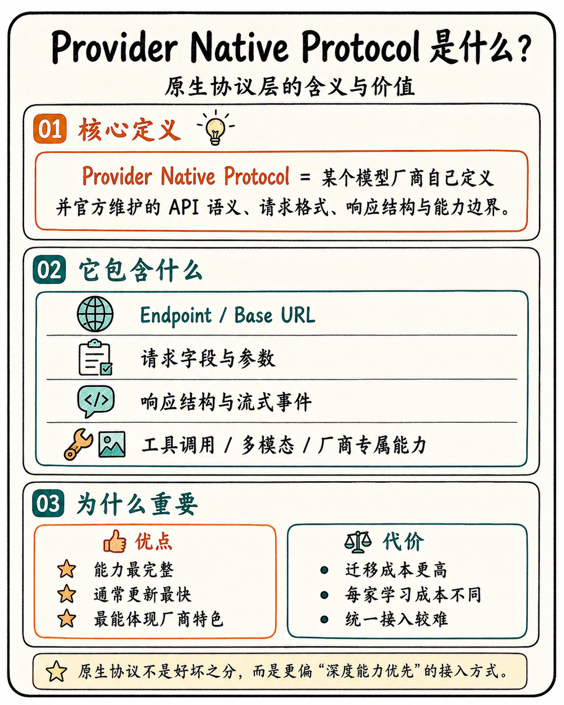 Provider Native Protocol：厂商原生协议层的定义、能力与代价。