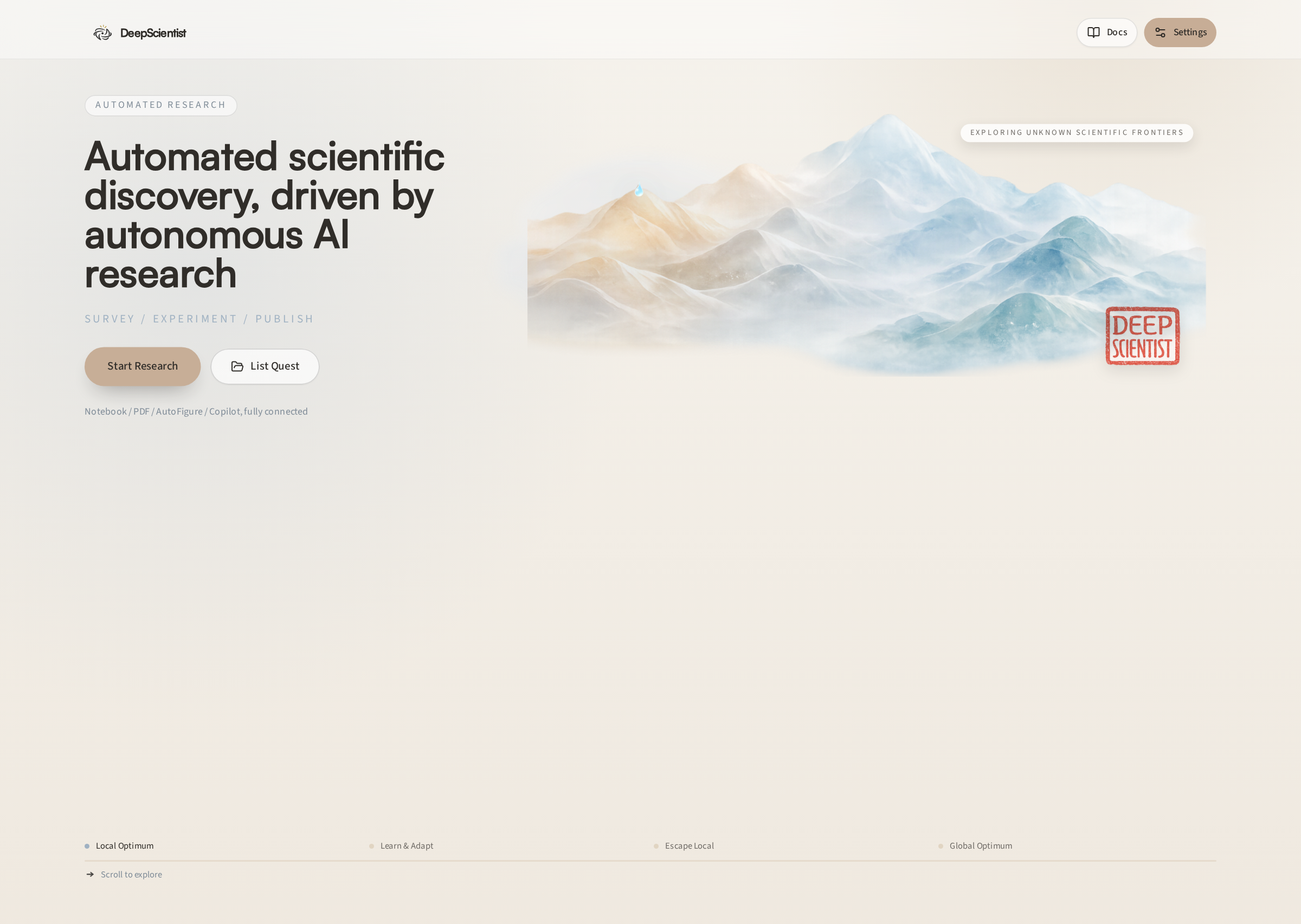 DeepScientist 主页与工作区入口