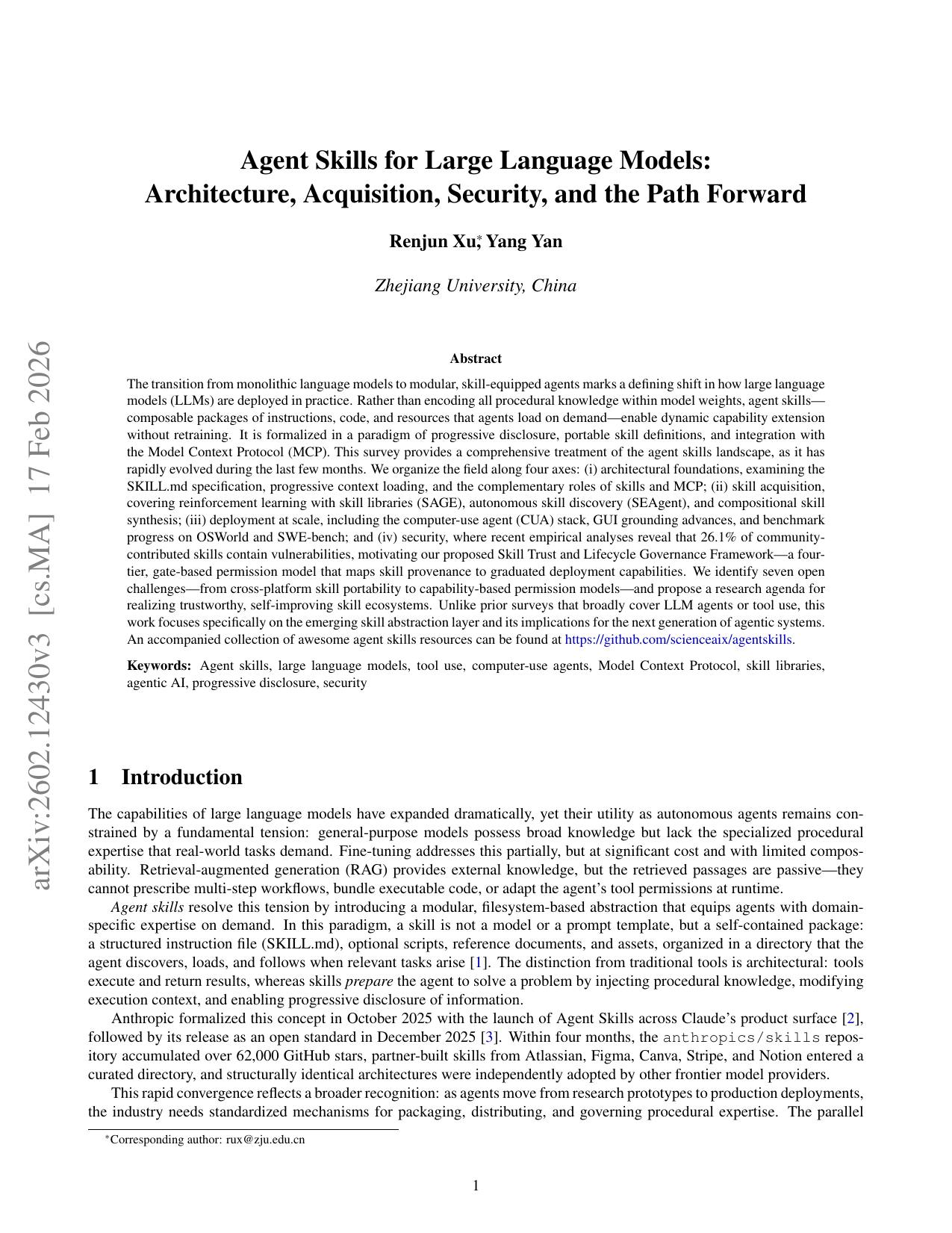 Agent Skills for Large Language Models first page preview